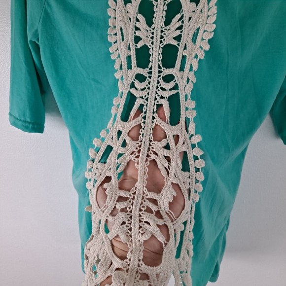 Lace Back Knitted Women's 3/4 Sleeve Blouse Top Open Back S-M - Picture 3 of 5